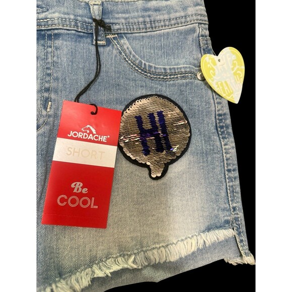 NWT Jordache Flip Sequin “Hi/Bye” Girls Sequin Denim Shorts Lightwash Waist 16 - Picture 4 of 7